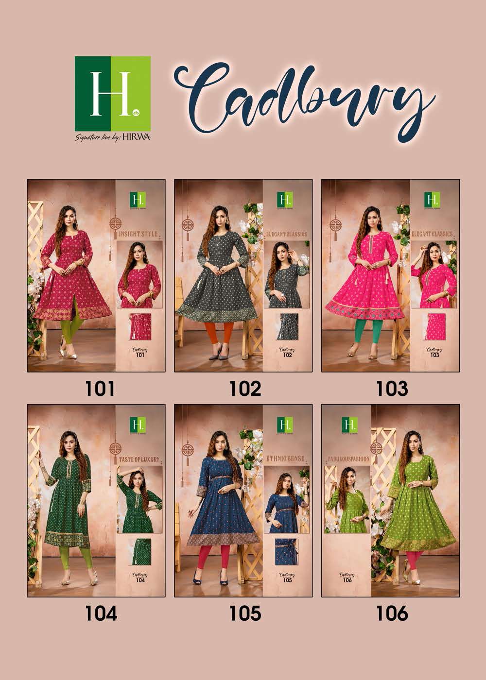 Hirwa Cadbury Fancy Ethnic Wear Rayon Printed  Anarkali Kurti Collection